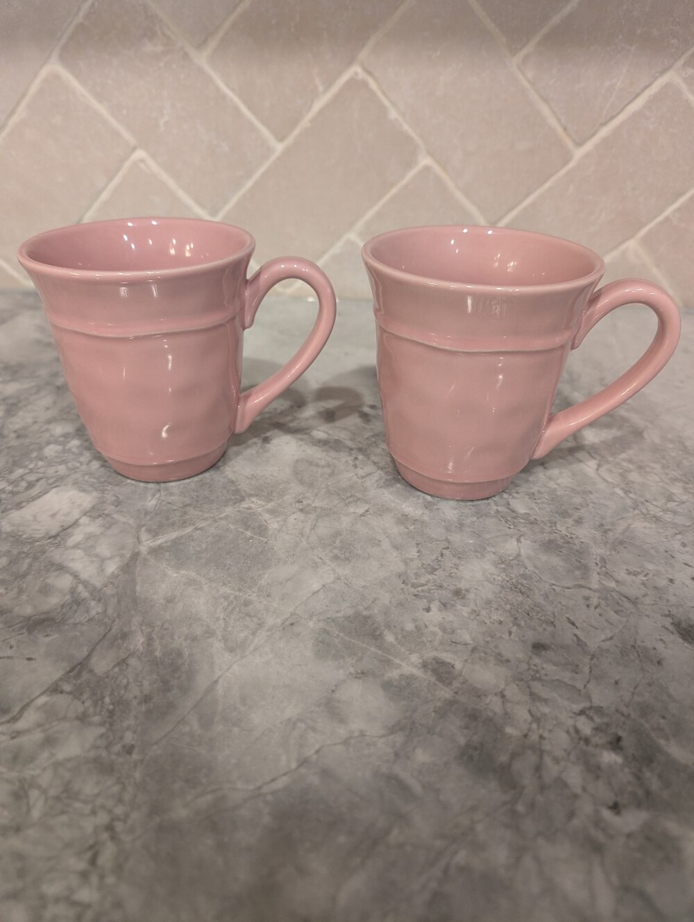 Pottery Barn Pink Rose Cambria Coffee Mug Cups  Set Of Two Cottage Core Preppy